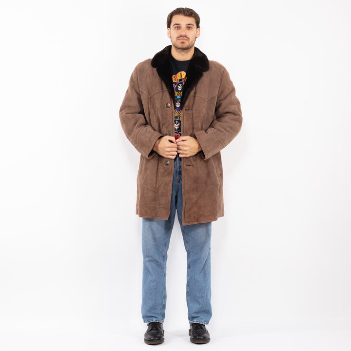 Vintage 70's Men Sheepskin Coat in Brown