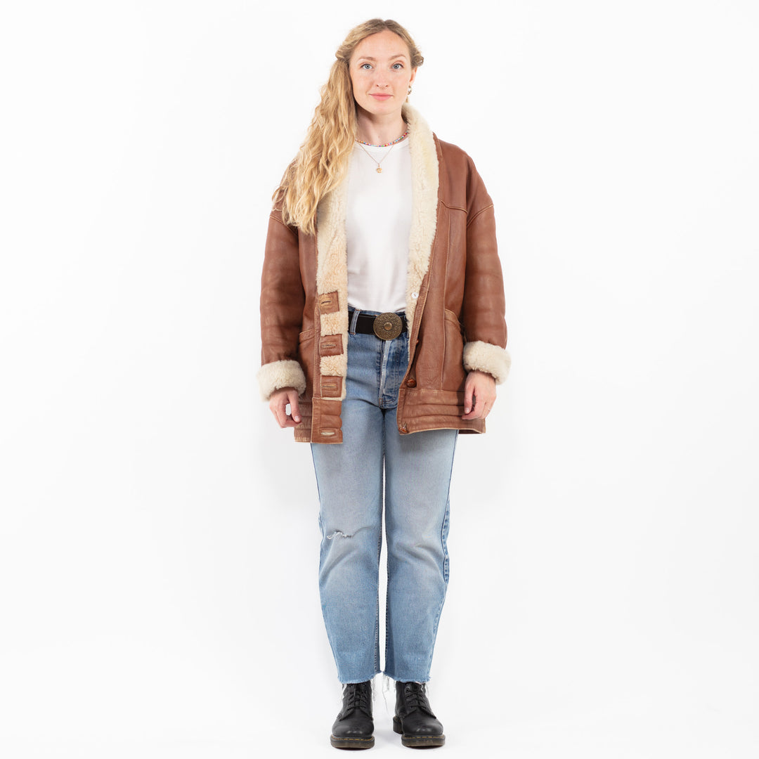 Vintage 80's Women Sheepskin Coat in BrownA0302
