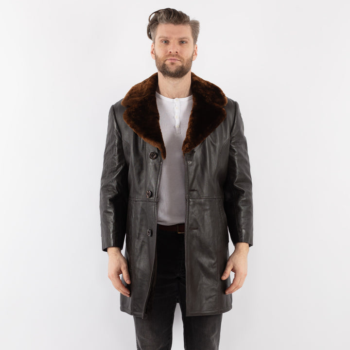 Vintage 70's Men Faux Sheepskin Coat in BrownZ997