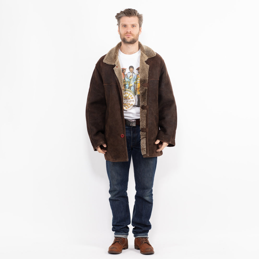 Vintage 90's Men Sheepskin Coat in Brown