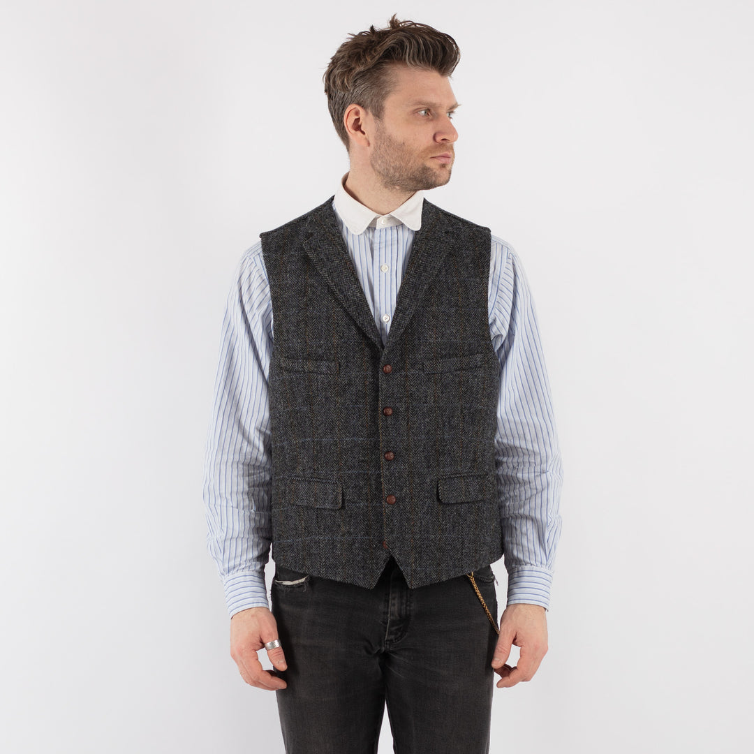 Vintage 90's Men Harris Tweed Vest in Gray