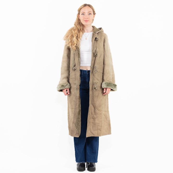 Vintage 90's Women Sheepskin Coat in Beige