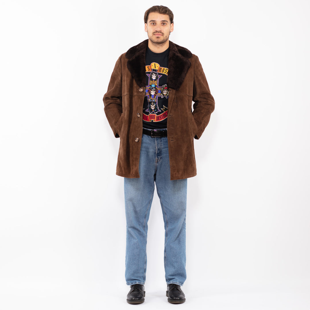 Vintage 70's Men Suede Sherpa Coat in Brown