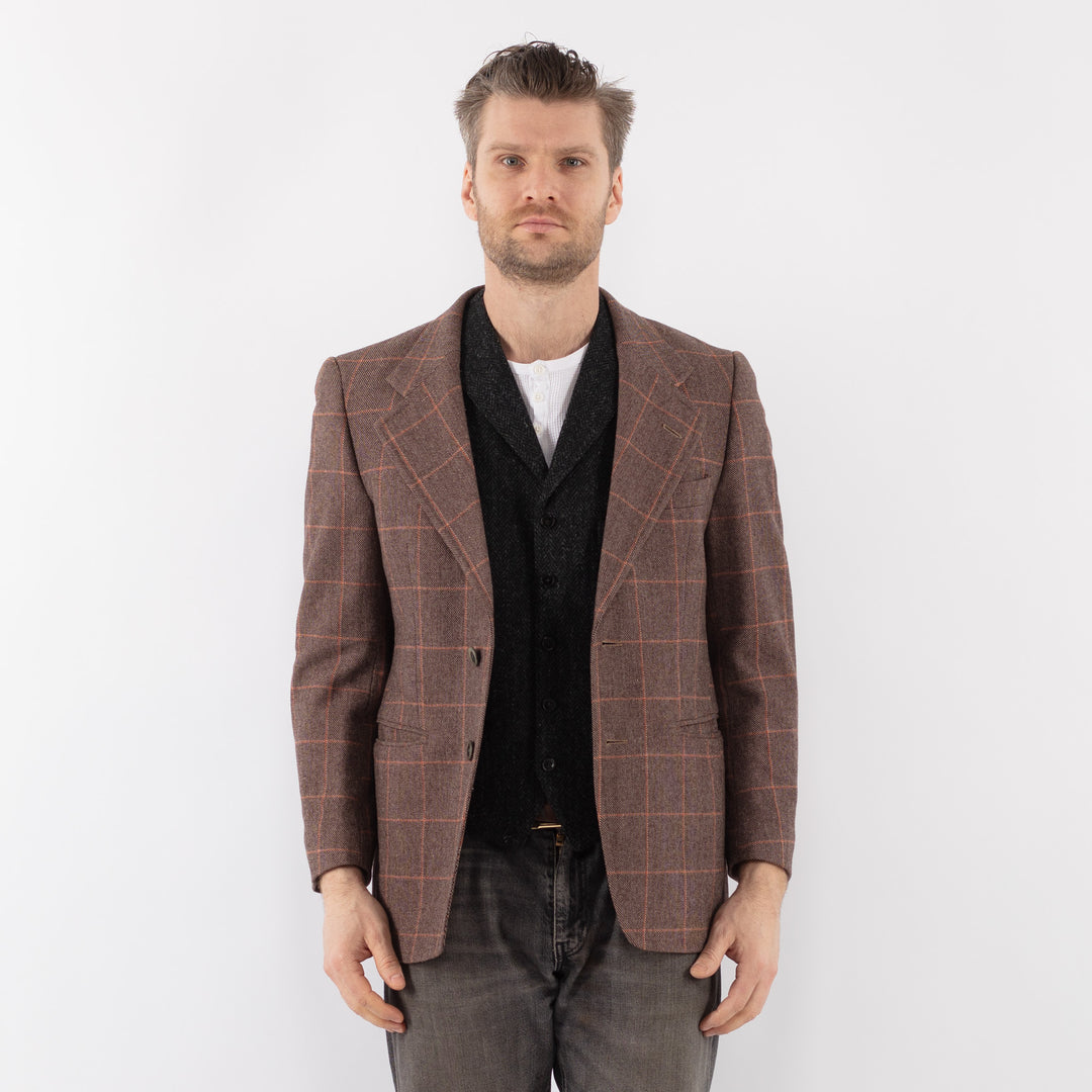 Vintage 70's Men Wool Blazer Jacket in BrownZ1029