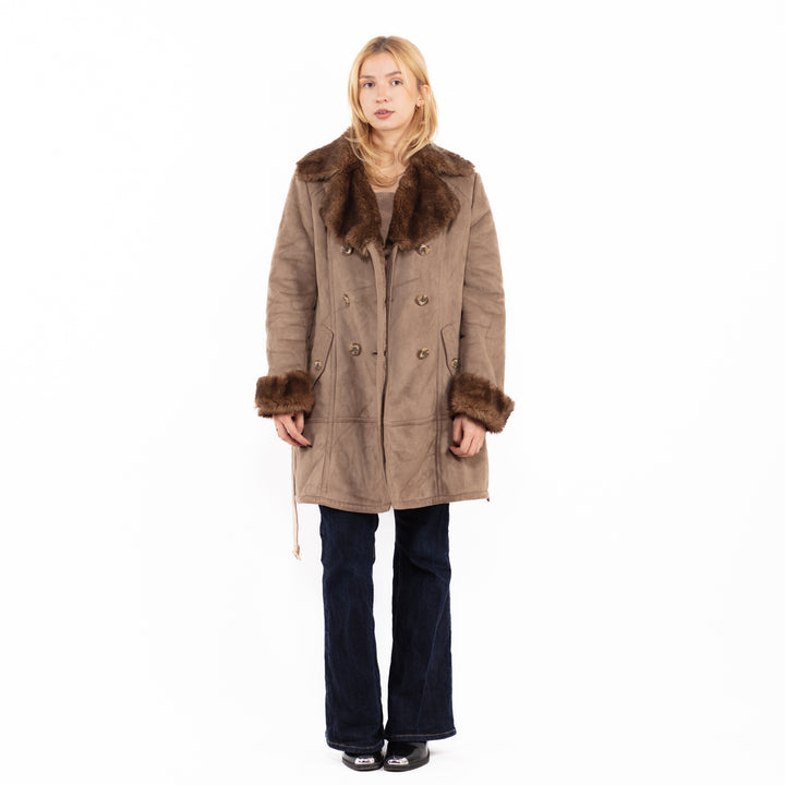 Vintage 00's Penny Lane Faux Sheepskin Coat in Beige