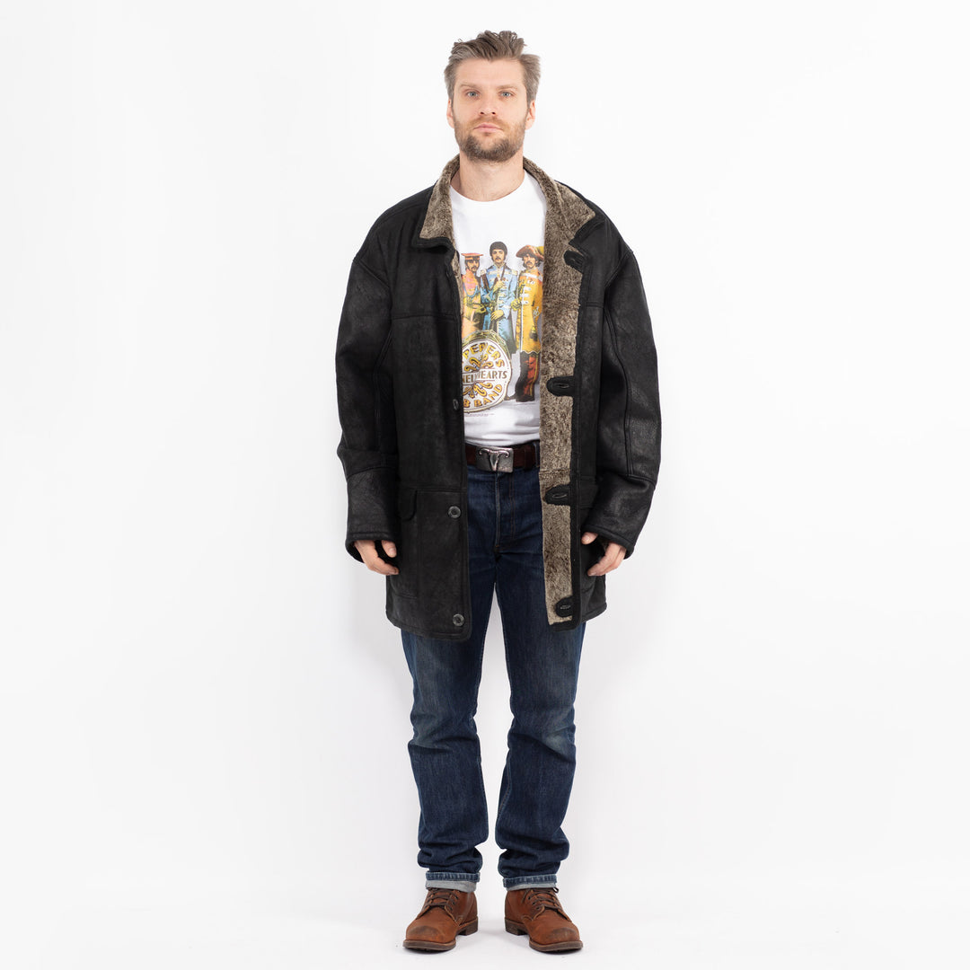 Vintage 90's Men Sheepskin Coat in BlackZ2701