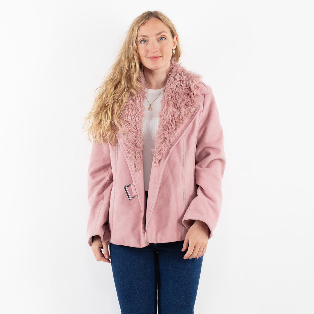 Vintage 00's Women Faux Sheepskin Jacket in PinkV9905