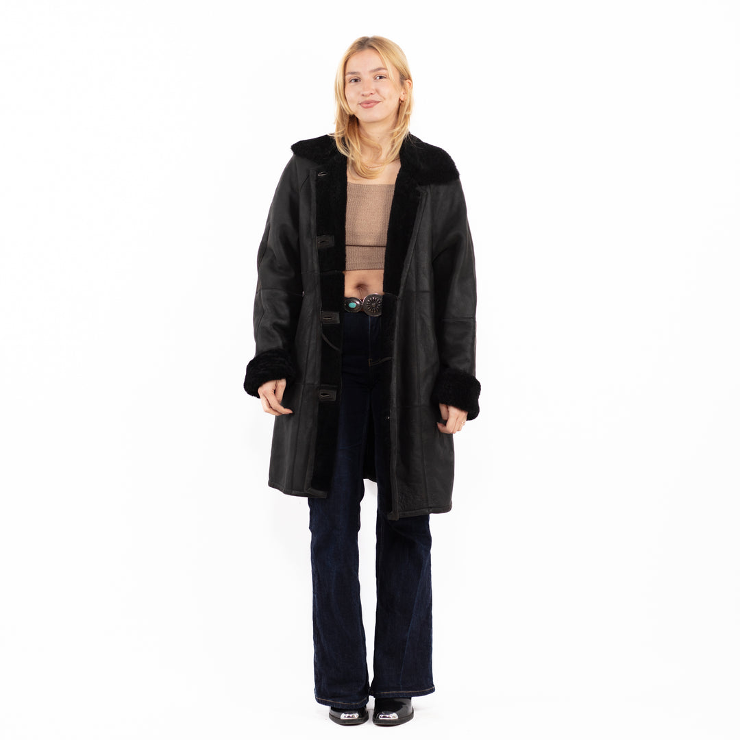 Vintage 90's Penny Lane Sheepskin Coat in Black