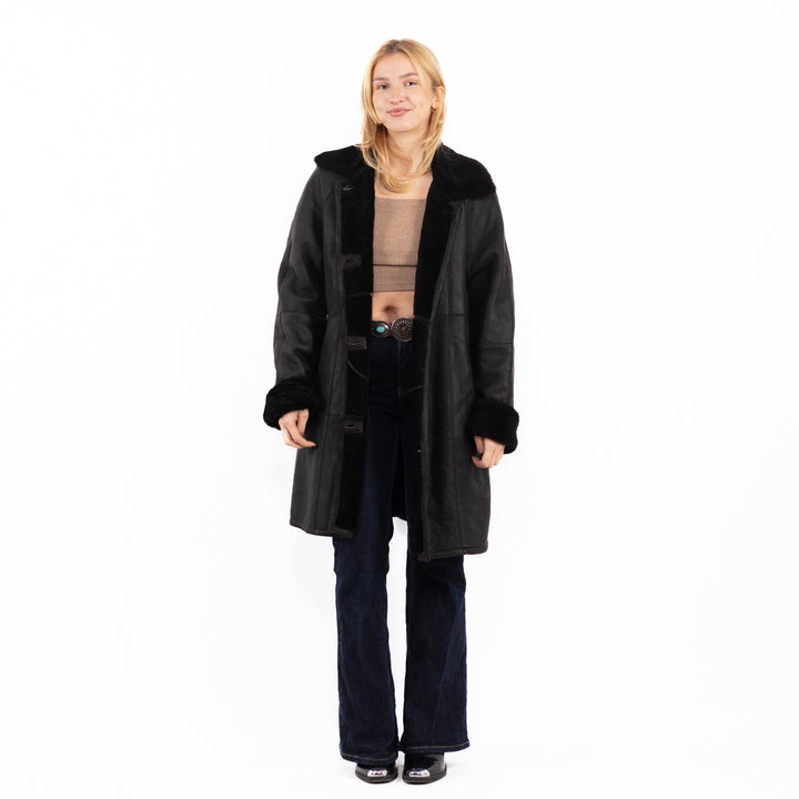Vintage 90's Penny Lane Sheepskin Coat in Black