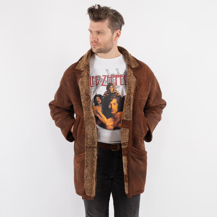 Vintage 80's Men Sheepskin Shearling in Brown