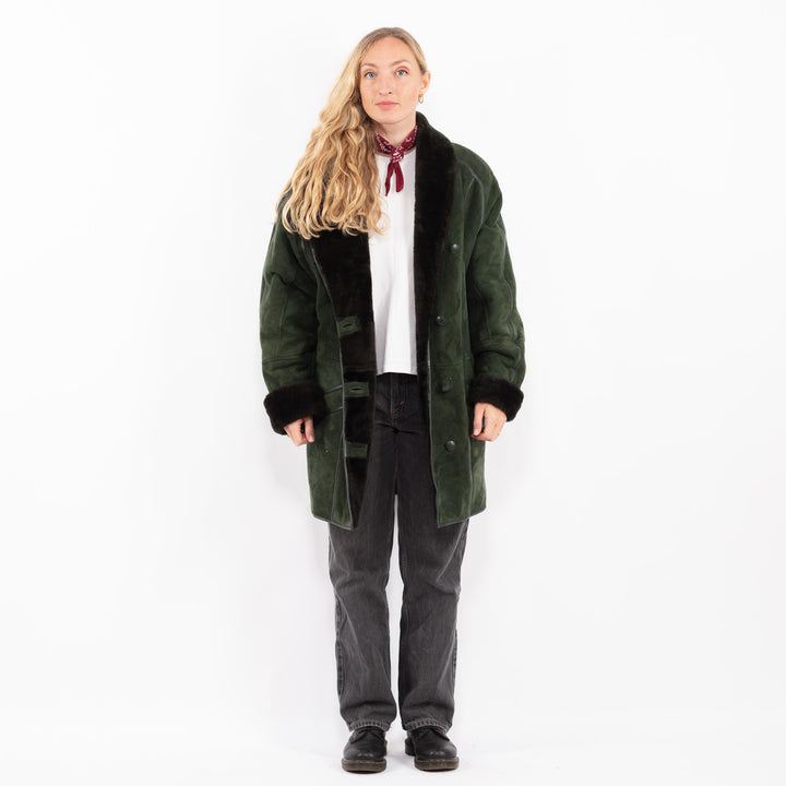 Vintage 90's Women Sheepskin Coat in GreenA0650