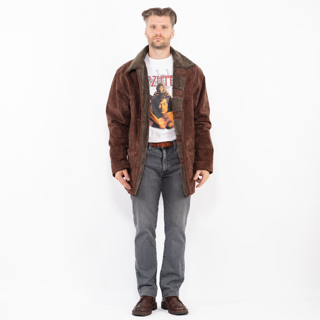 Vintage 90's Men Suede Sherpa Coat in BrownZ2095