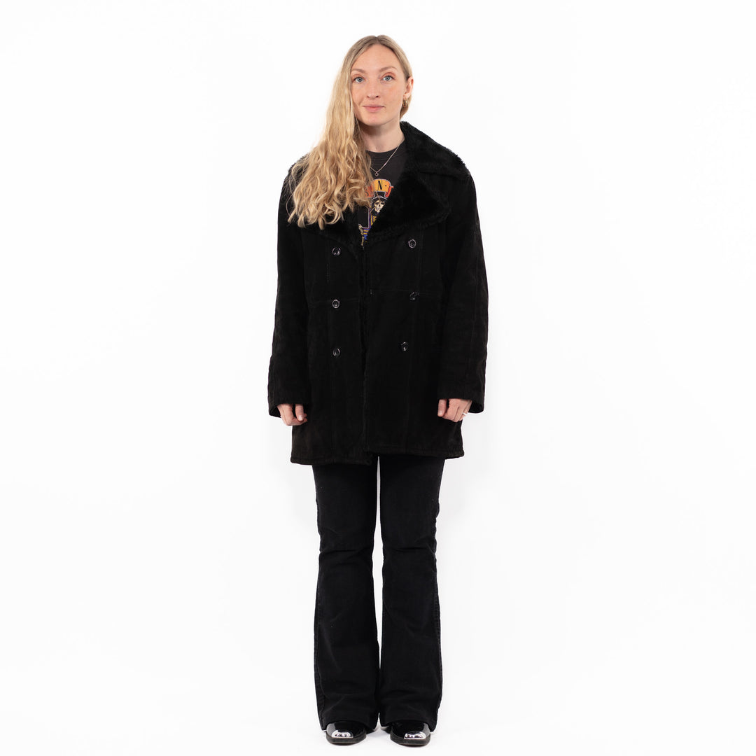 Vintage 90's Women Suede Sherpa Coat in BlackA0931