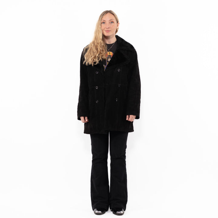 Vintage 90's Women Suede Sherpa Coat in BlackA0931