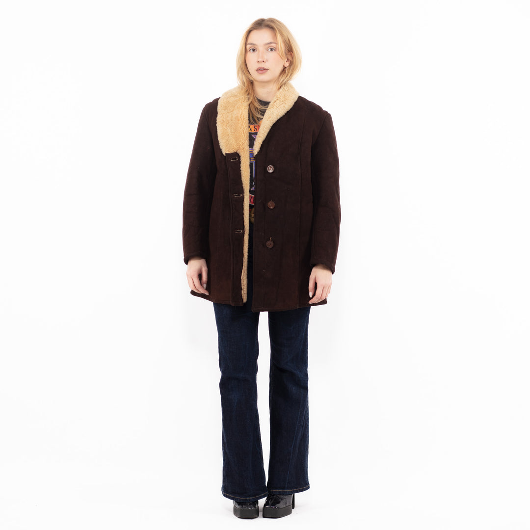 Vintage 70's Women Sheepskin Coat in Brown