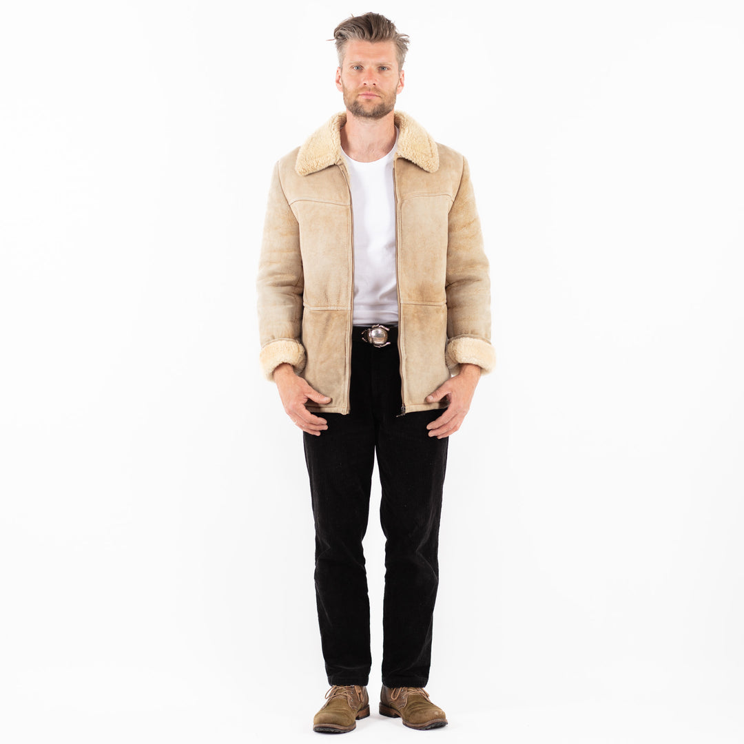 Vintage 80's Men Sheepskin Jacket in BeigeZ1873