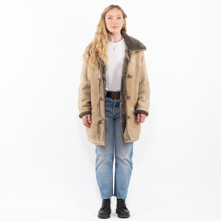 Vintage 90's Women Sheepskin Coat in BeigeA0305