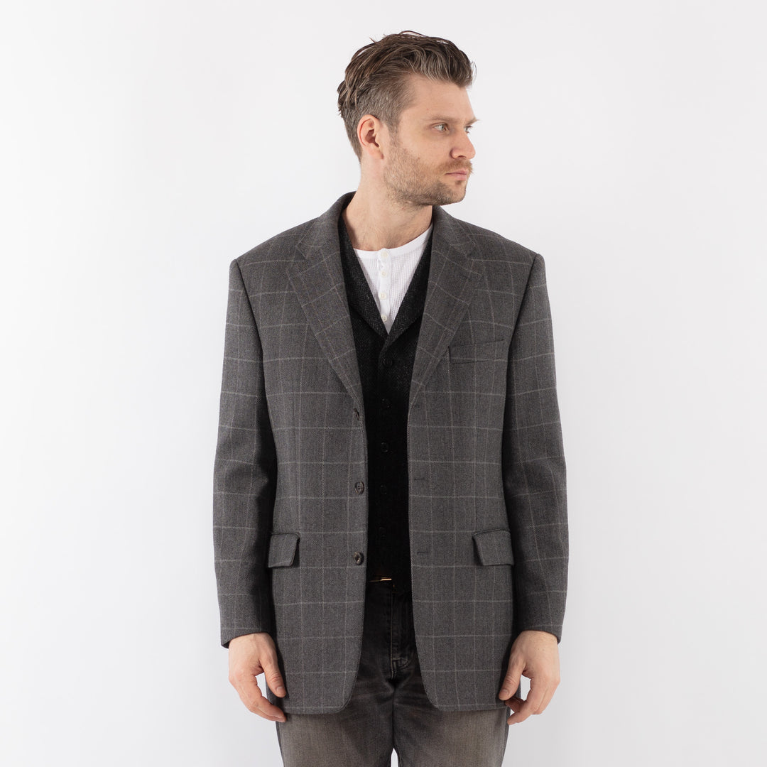 Vintage 90's Men Wool Blazer Jacket in GrayZ1031