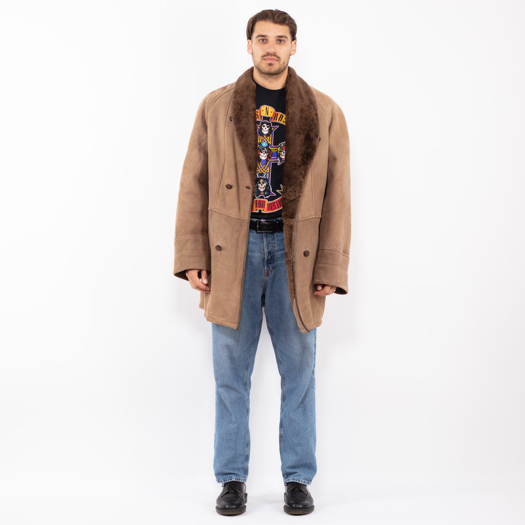 Vintage 80's Men Sheepskin Coat in Brown