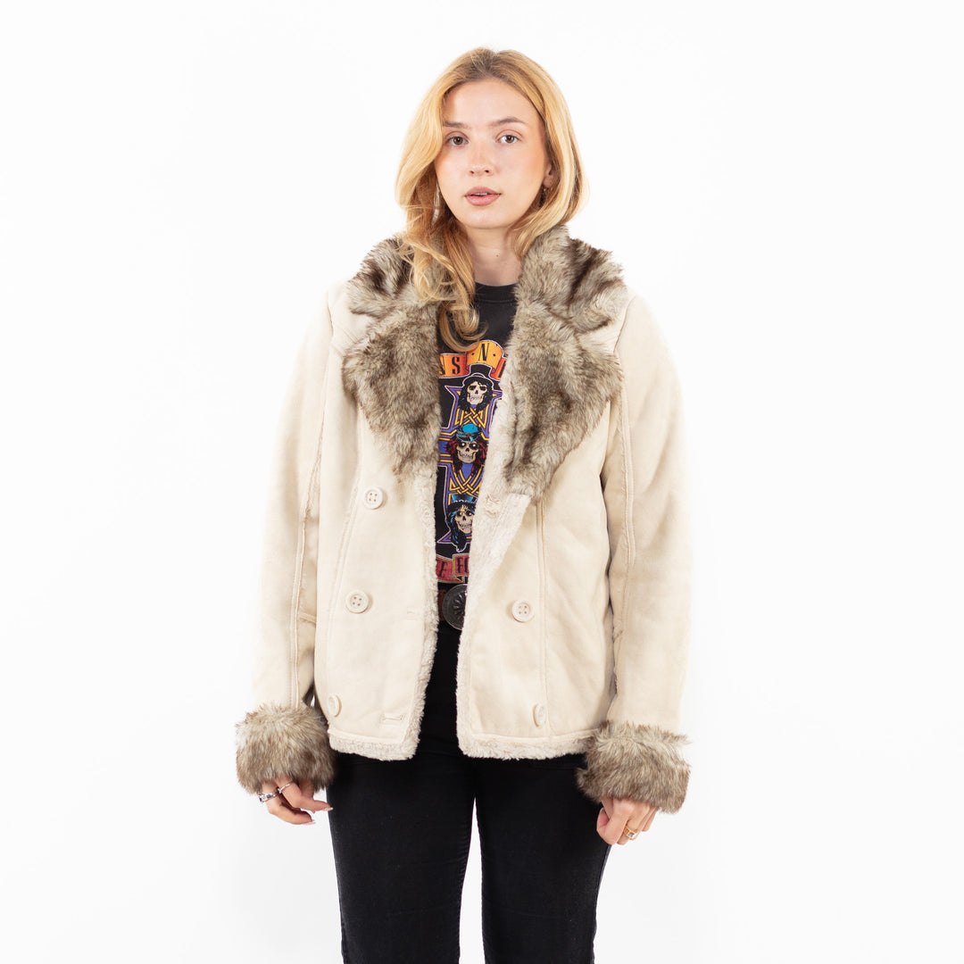 Vintage 00's Women Faux Sheepskin Jacket in BeigeA0200