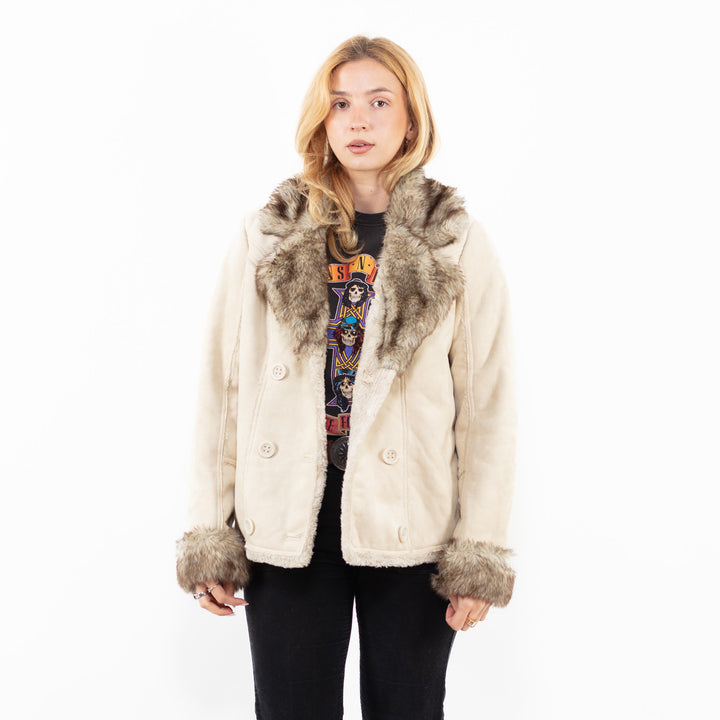 Vintage 00's Women Faux Sheepskin Jacket in BeigeA0200