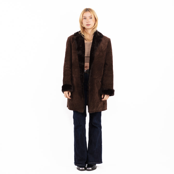 Vintage 90's Women Suede Sherpa Coat in Brown