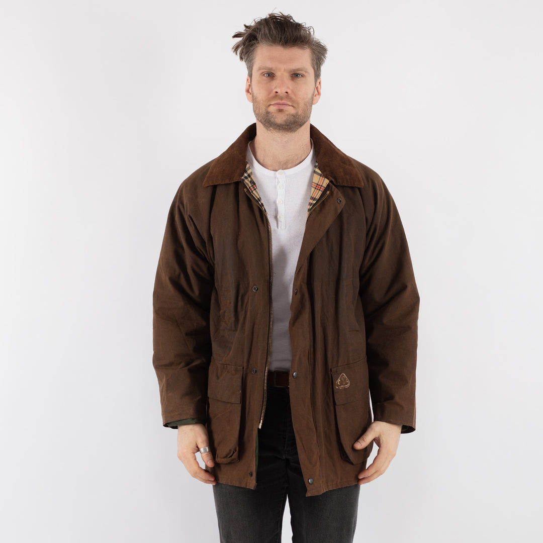 Vintage 90's Men Waxed Cotton Jacket in Brown - NorthernGrip