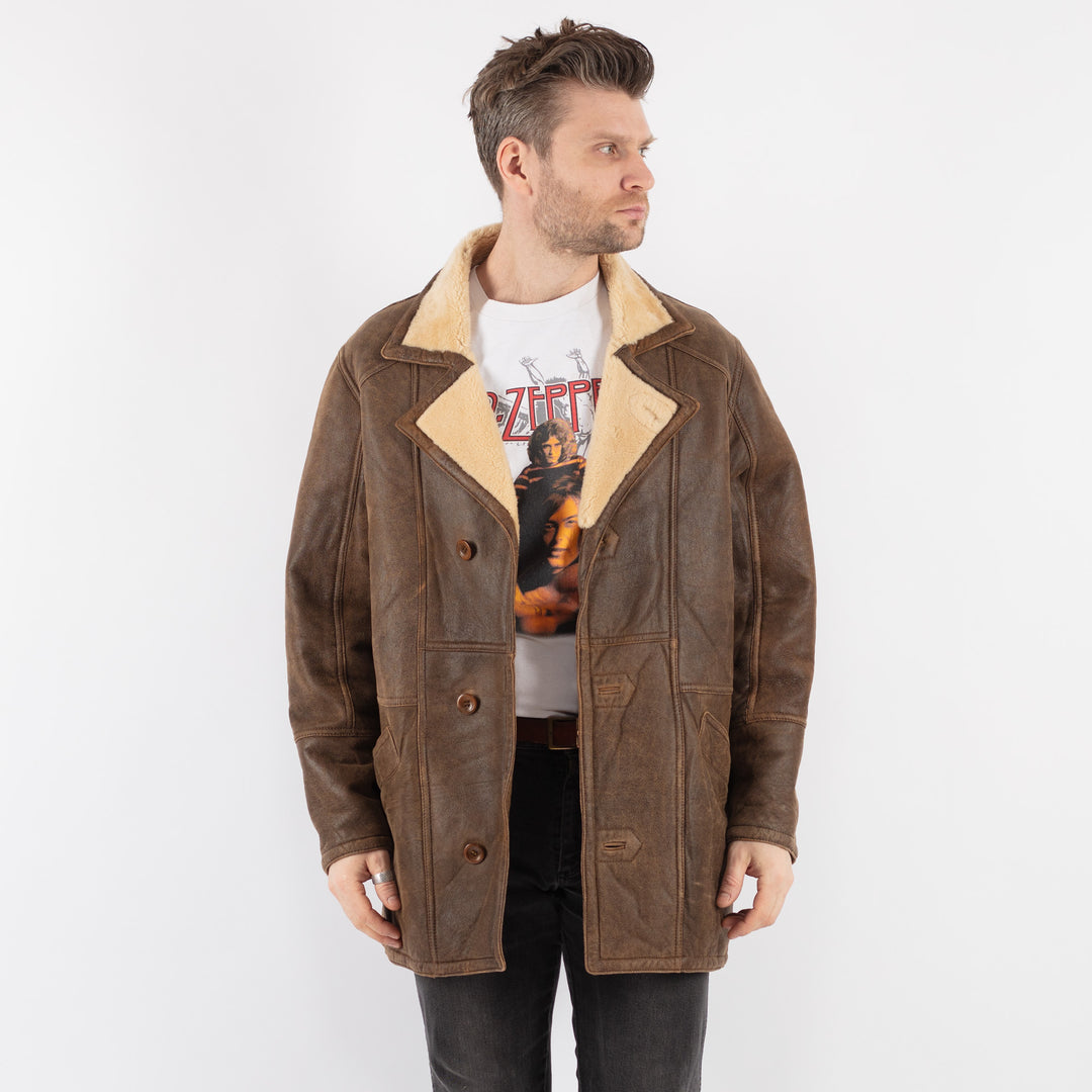 Vintage 90's Men Sheepskin Coat in BrownZ752