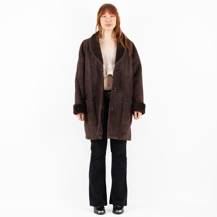 Vintage 90's Women Sheepskin Coat in BrownV9803
