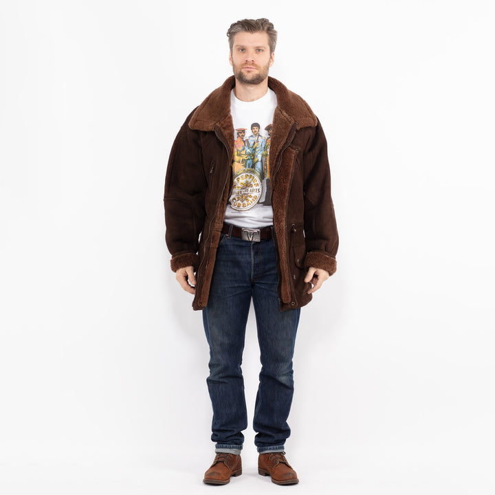 Vintage 90's Men Sheepskin Coat in BrownZ2703