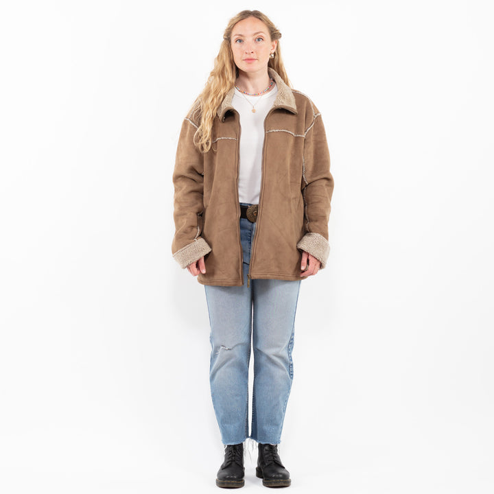 Vintage 00's Women Faux Sheepskin Jacket in BeigeA0306