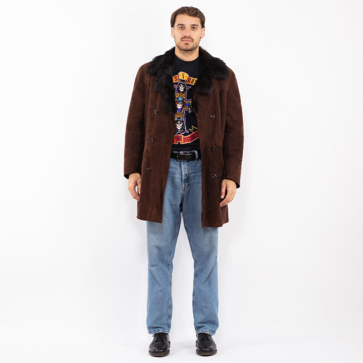 Vintage 70's Men Sheepskin Coat in Chocolate Brown