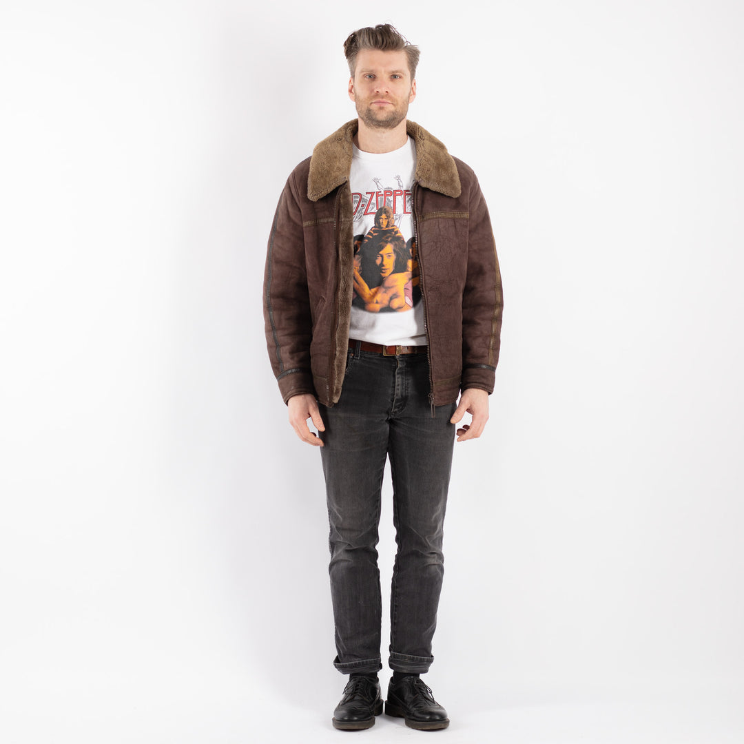 Vintage 90's Men Sheepskin Coat in BrownZ448