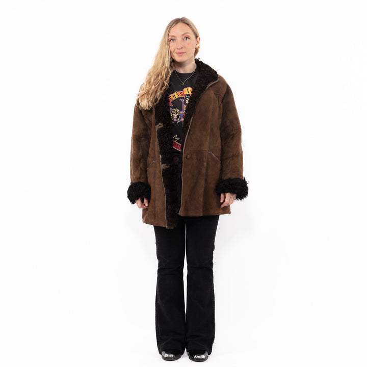 Vintage 80's Women Sheepskin Shearling Coat in BrownA0933