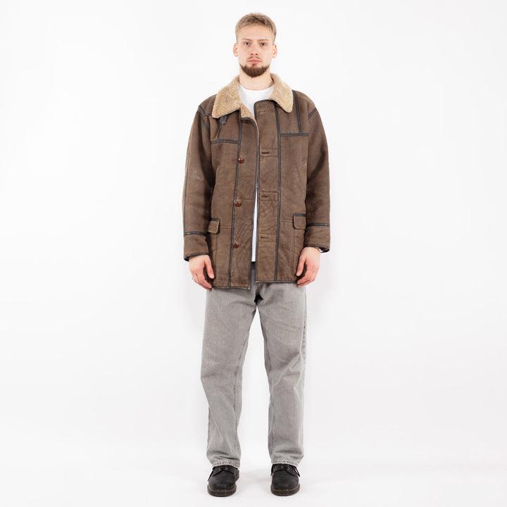 Vintage 90's Men Sheepskin Coat in Brown