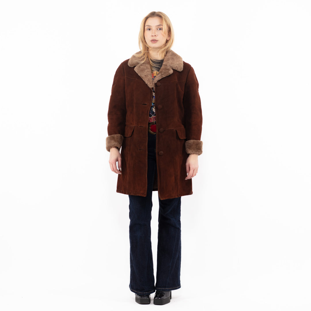 Vintage 70's Women Sheepskin Coat in Brown