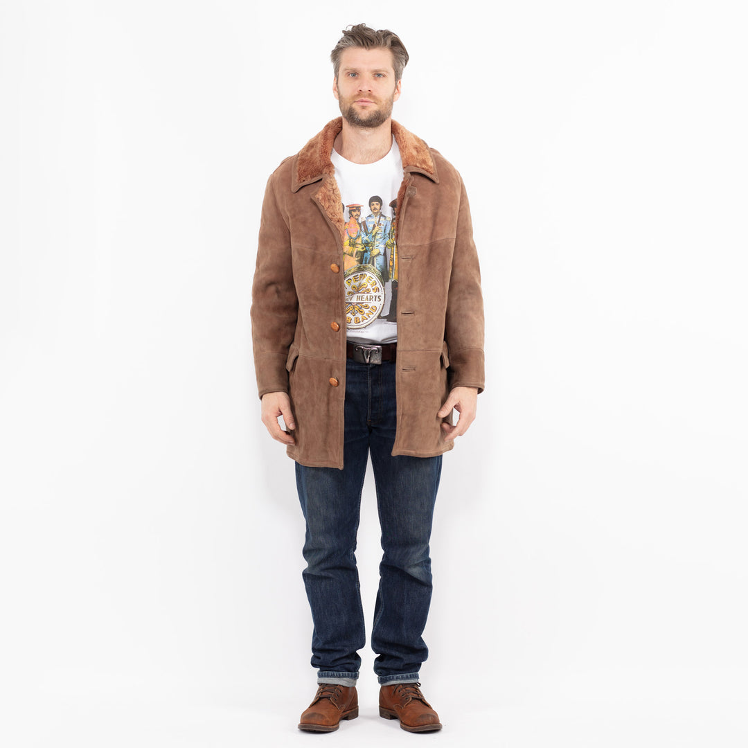 Vintage 80's Men Sheepskin Coat in BrownZ2704