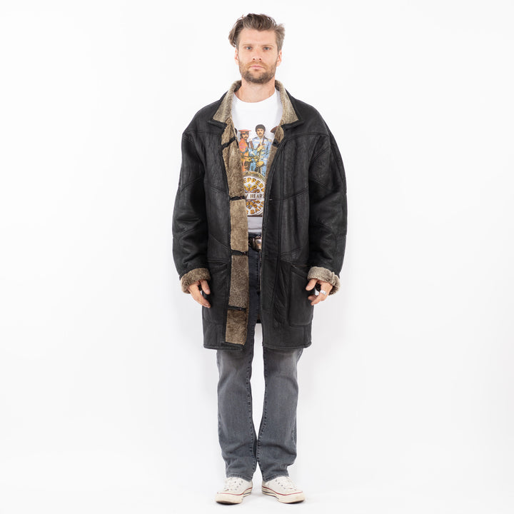Vintage 90's Men Sheepskin Coat in BlackZ1973