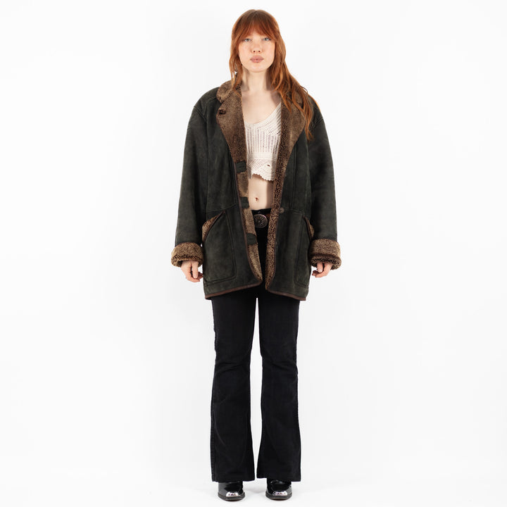 Vintage 80's Women Sheepskin Coat in GreenV9804