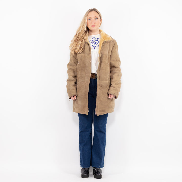 Vintage 90's Women Sheepskin Coat in BeigeA1038