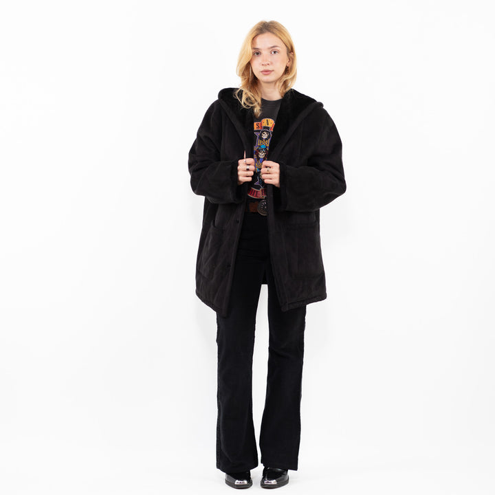 Vintage 00's Women Faux Sheepskin Coat in BlackA0202