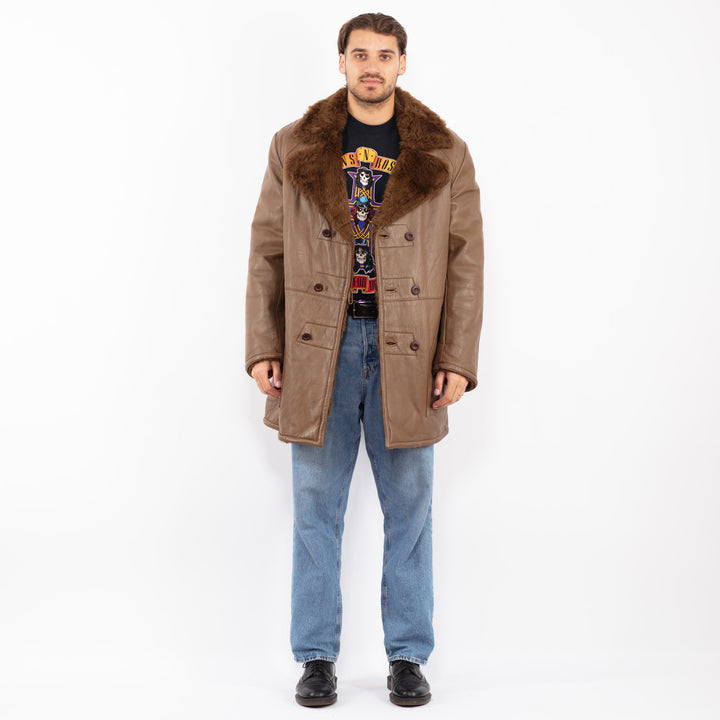 Vintage 70's Men Sherpa Leather Coat in Brown