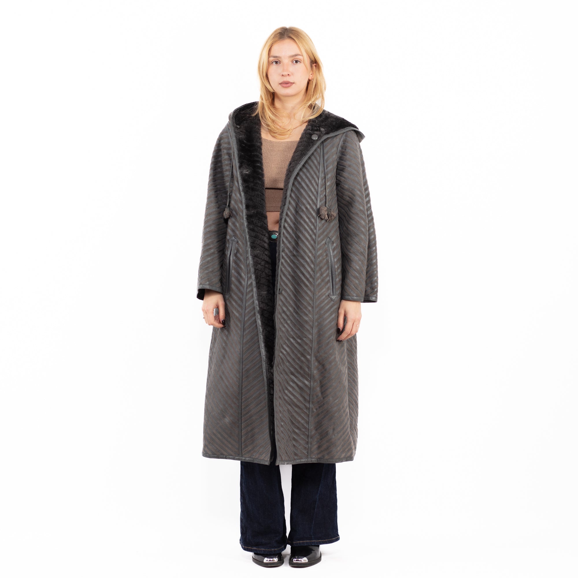 Online Vintage Store | 80's Women Reversible Sheepskin Long Coat