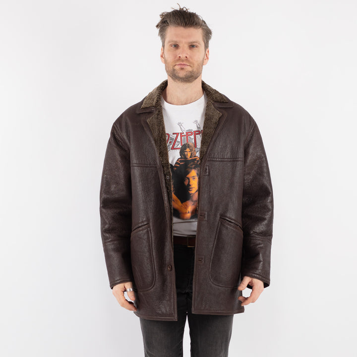 Vintage 90's Men Sheepskin Coat in Brown