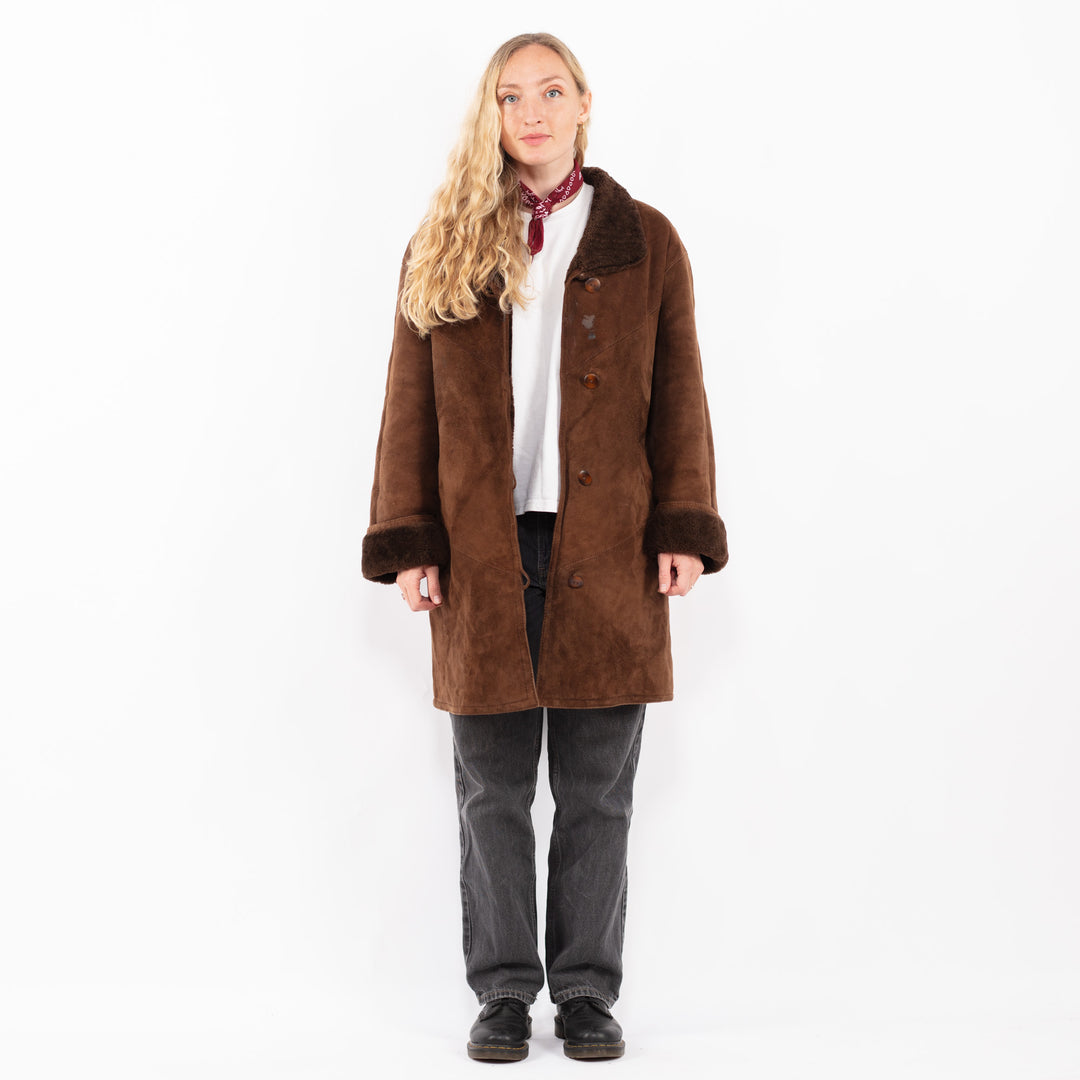Vintage 90's Women Sheepskin Coat in BrownA0653