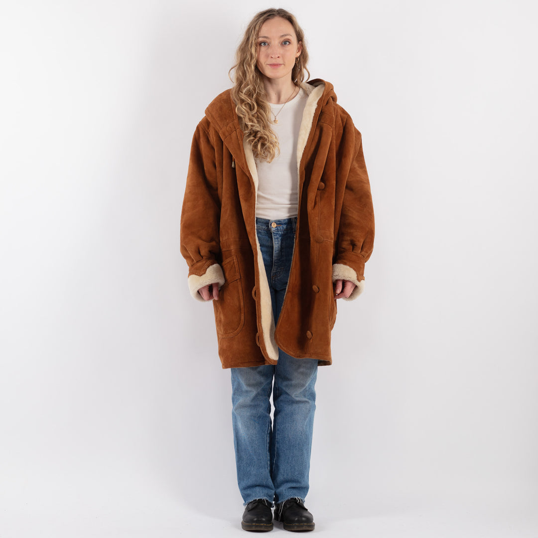 Vintage 80's Women Sheepskin Coat in Brown