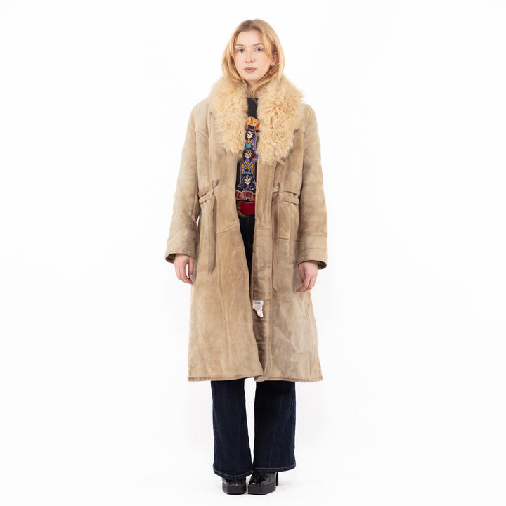 Vintage 70's Women Sheepskin Coat in Beige