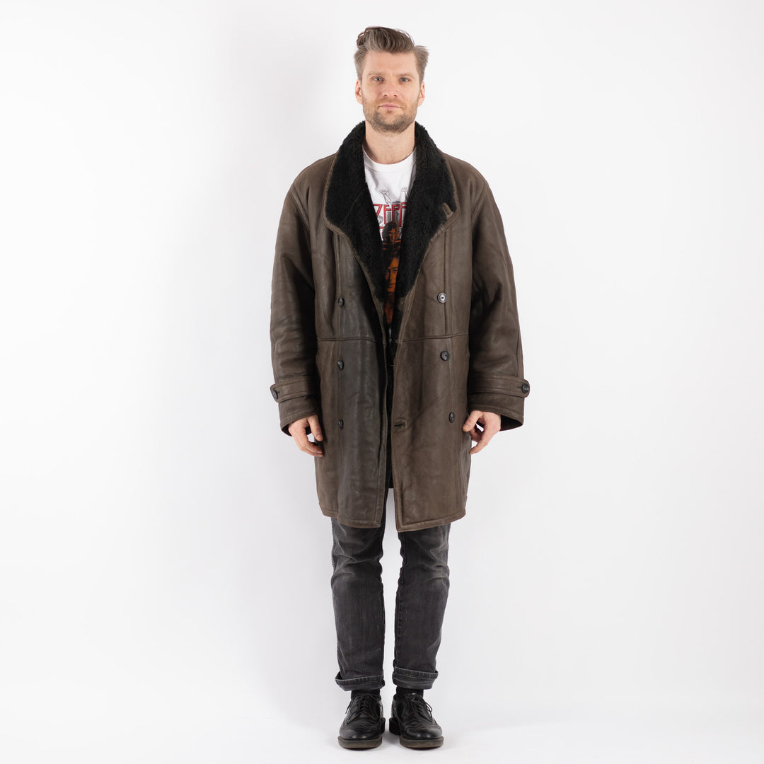Vintage 80's Men Sheepskin Coat in BrownZ449