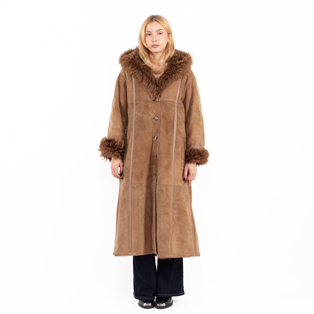 Vintage 80's Hooded Penny Lane Sheepskin Coat in Brown