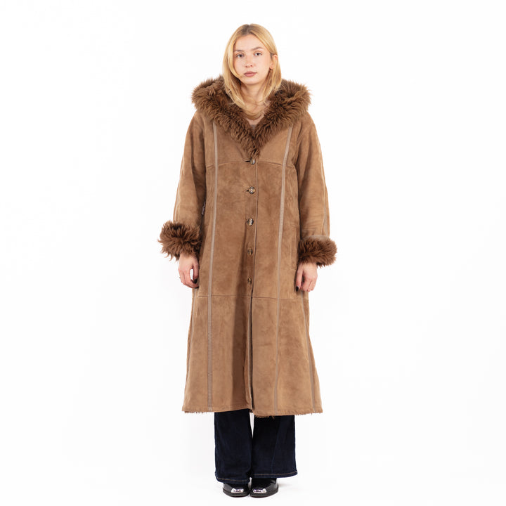 Vintage 80's Hooded Penny Lane Sheepskin Coat in Brown